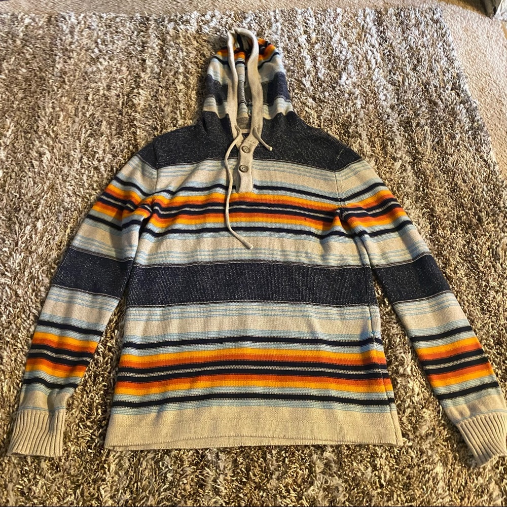 American Rag Hooded Striped Cardigan in Blue and Orange
